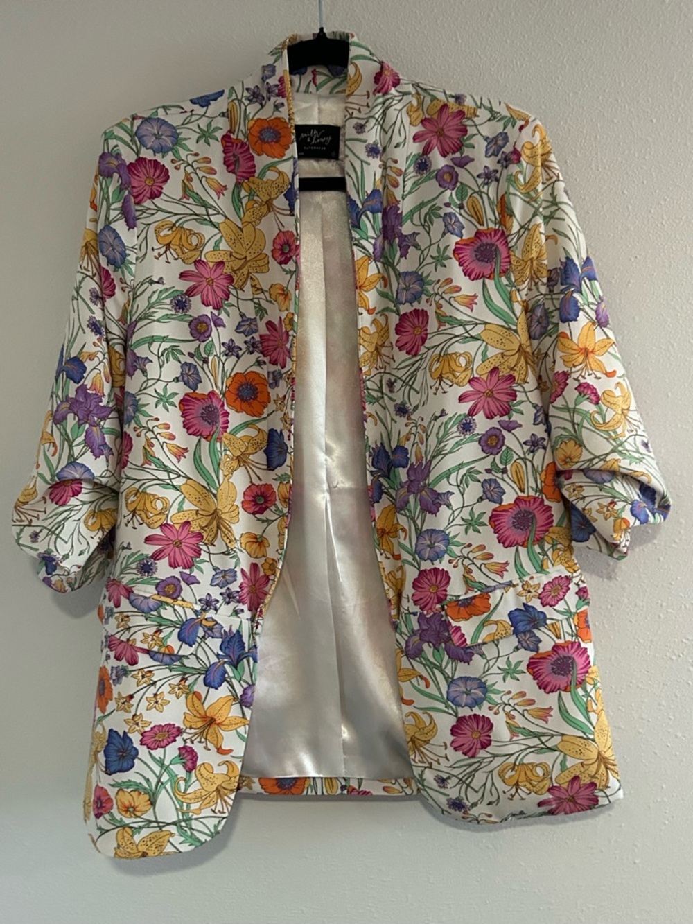 Milk & Honey Floral White Jacket with Multicolor Blooms